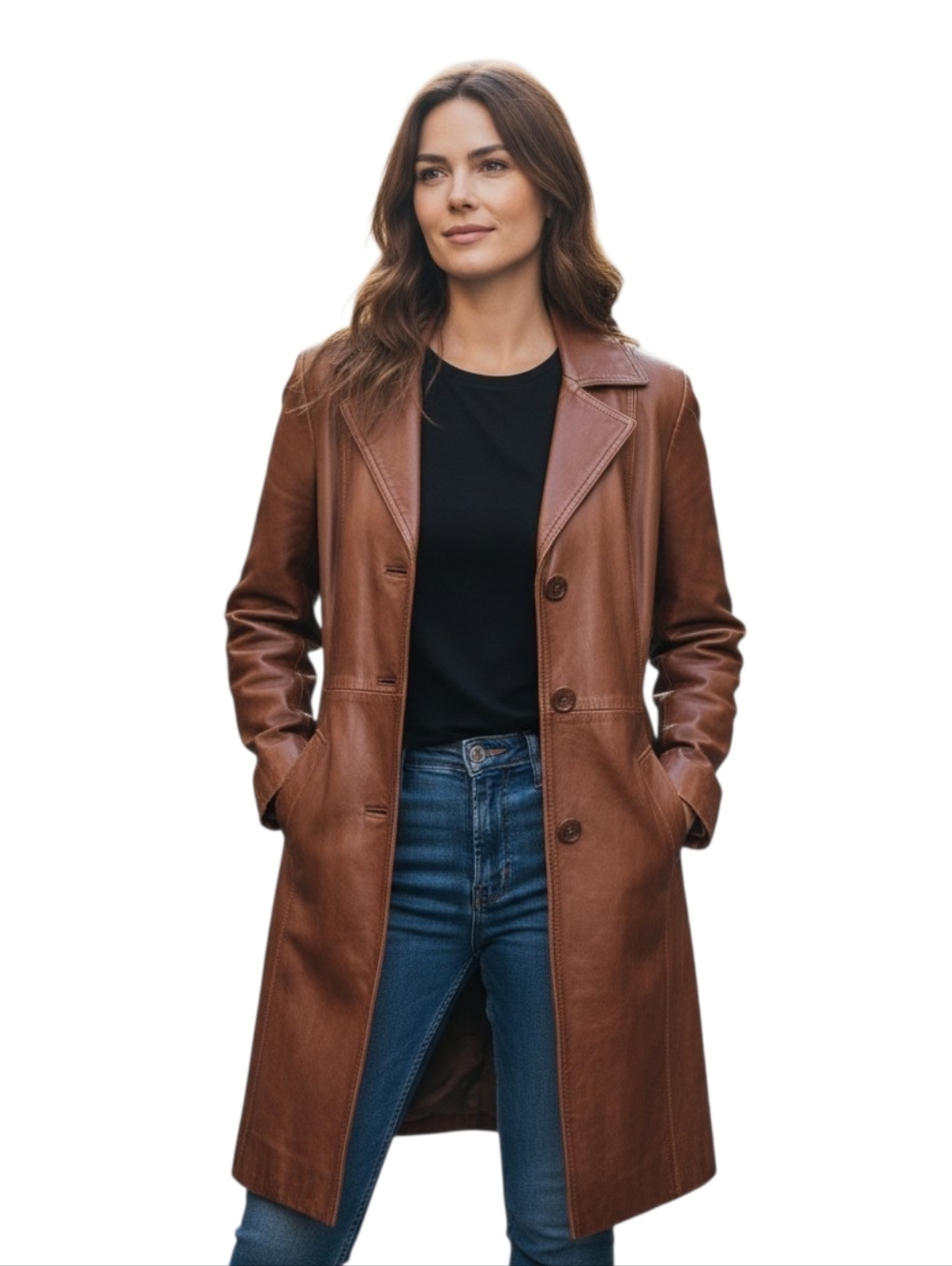 *NWT* Genuine Lambskin Leather Trench Coat Women Car Coat Soft Leather Size S - Picture 4 of 14